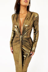 Ailiyah Metallic V-neck Slit Midi Dress