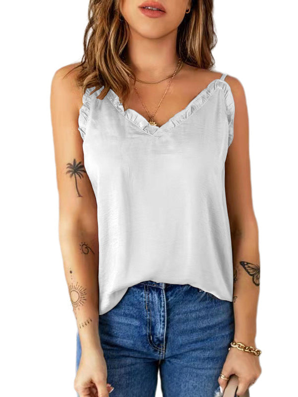 Casual Solid Color Falbala Camisole Vest Top