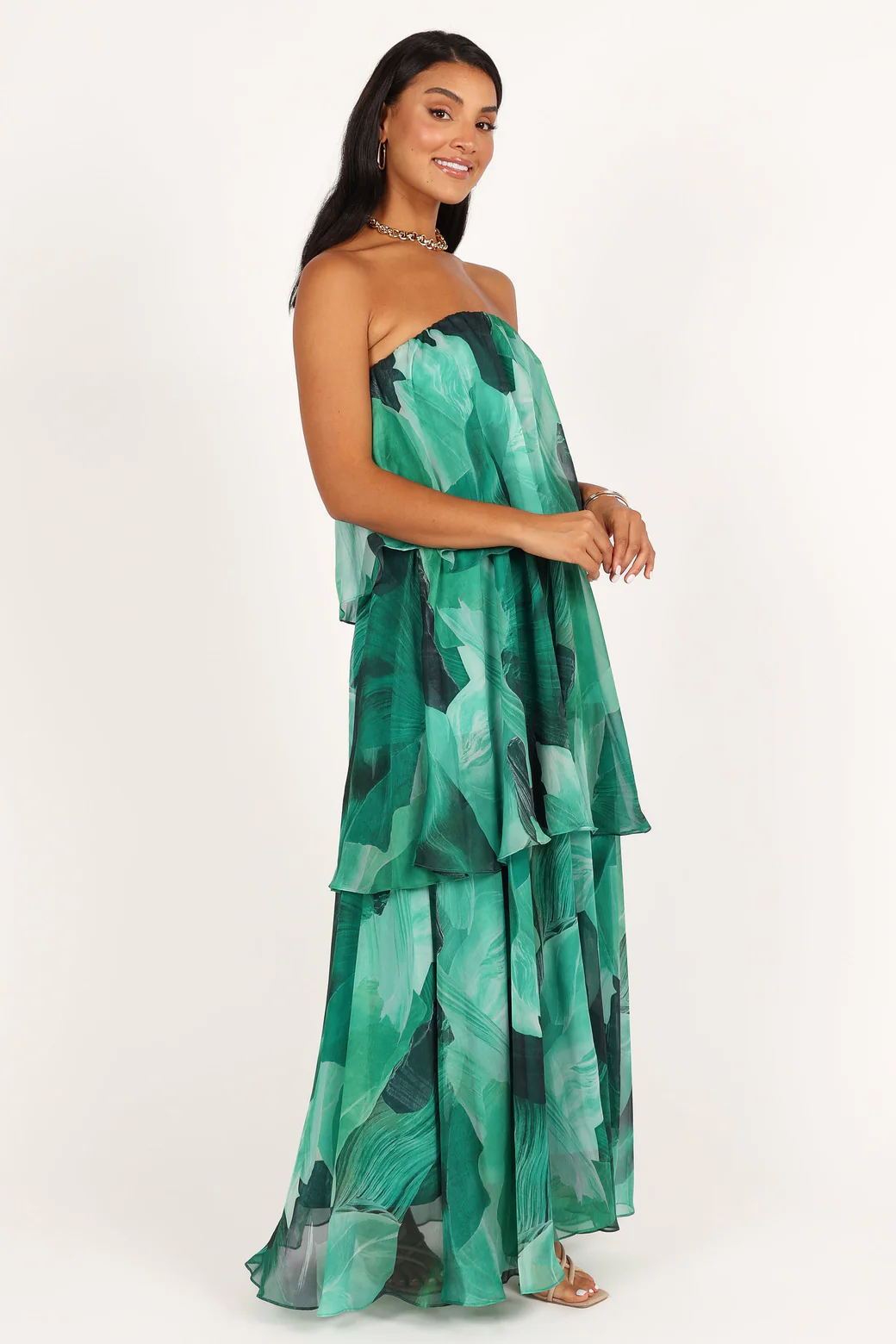 Elsie Printed Layered Strapless Maxi Dress