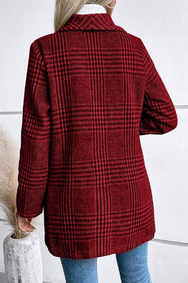 Style Collection Plaid Collared Neck Long Sleeve Jacket