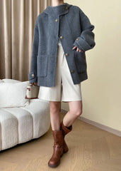 Chic Wool-Blend Buttoned Coat with Stand Collar