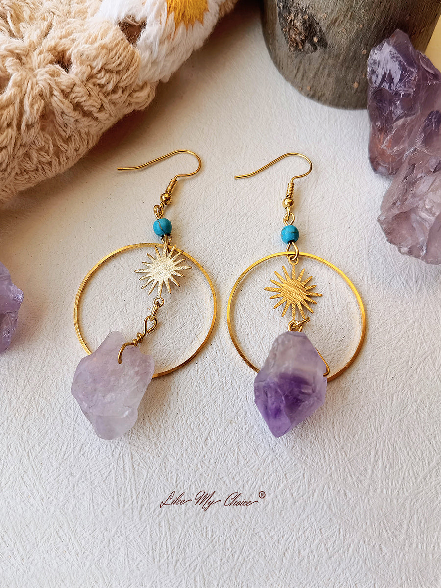 Boho Irregular Natural Amethyst Earrings