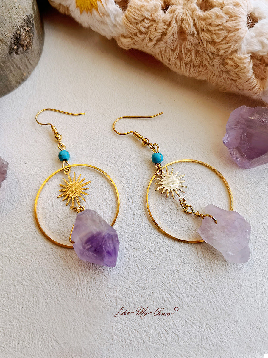 Boho Irregular Natural Amethyst Earrings