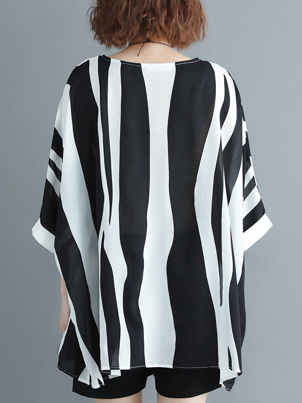 Original Chiffon Batwing Sleeves Striped Shirts Tops