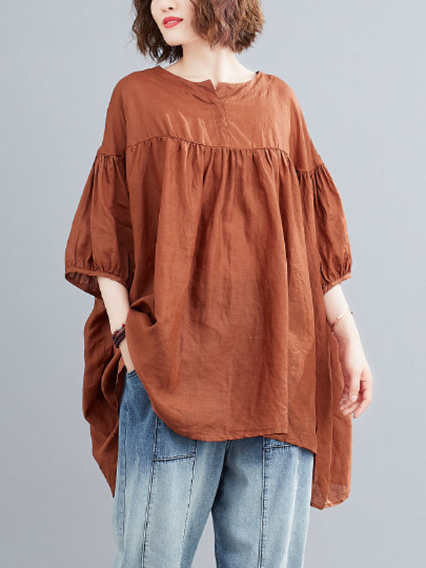 Casual Loose Split-Joint Batwing Sleeves V-Neck Shirts Top