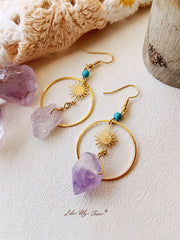 Boho Irregular Natural Amethyst Earrings