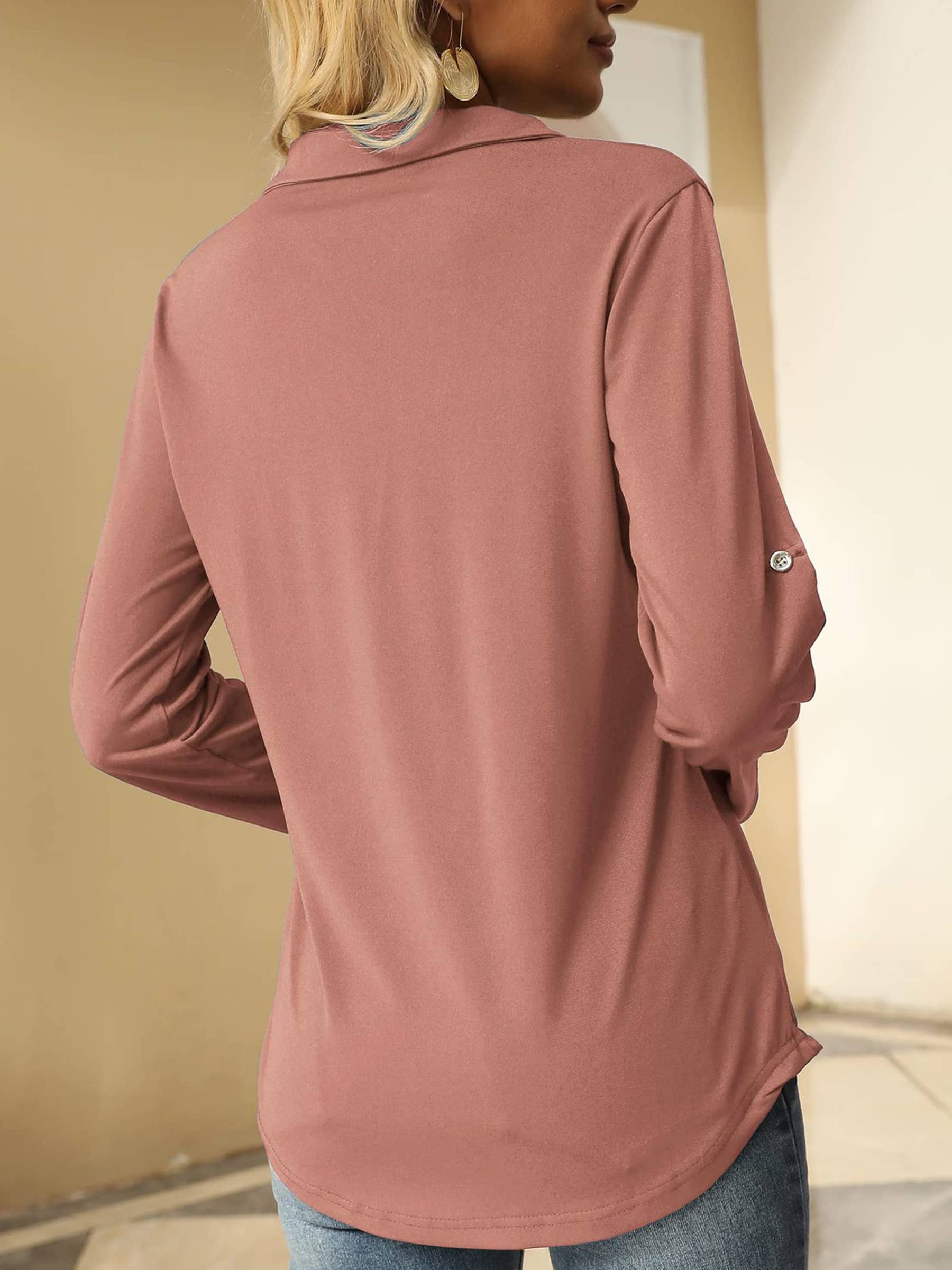 Stretch Shirt V-neck Long Sleeved Top