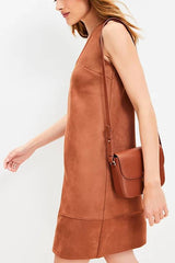 Found Your Style Faux Suede V-neck Sleeveless Shift Mini Dress