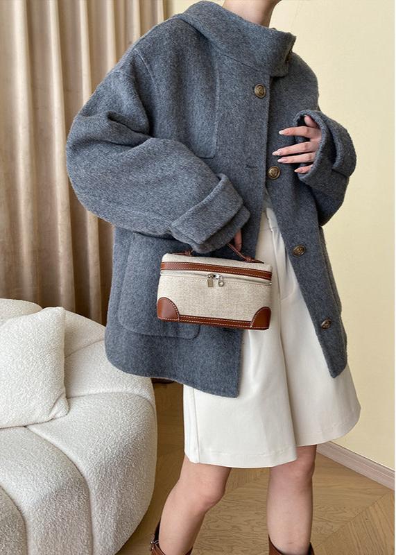 Chic Wool-Blend Buttoned Coat with Stand Collar