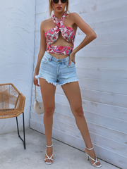 LINDSAY BUTTERFLY PRINT CROP TOP