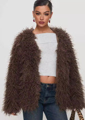 Textured Shaggy Faux Fur Jacket