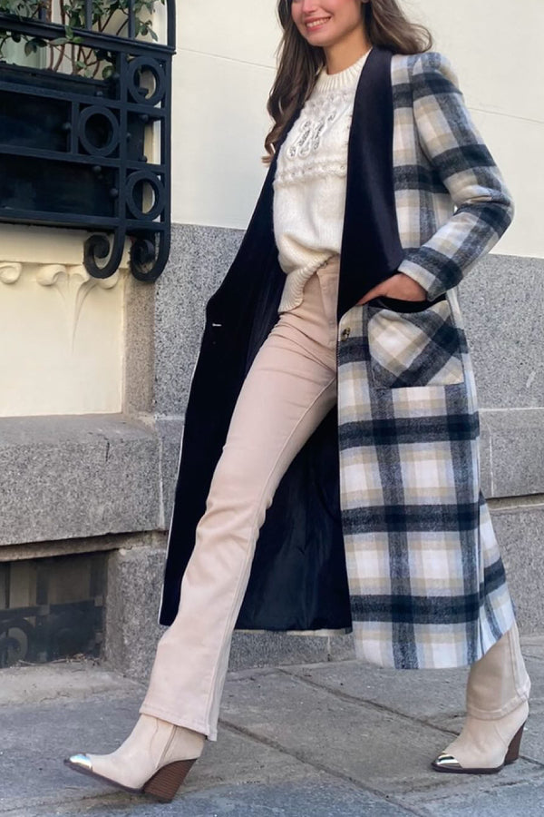 Elongated Flannel Long Plaid Wool Coat