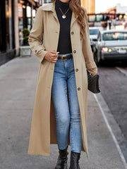 Long Sleeves Loose Buttoned Split-Joint Lapel Outerwear Trench Coats