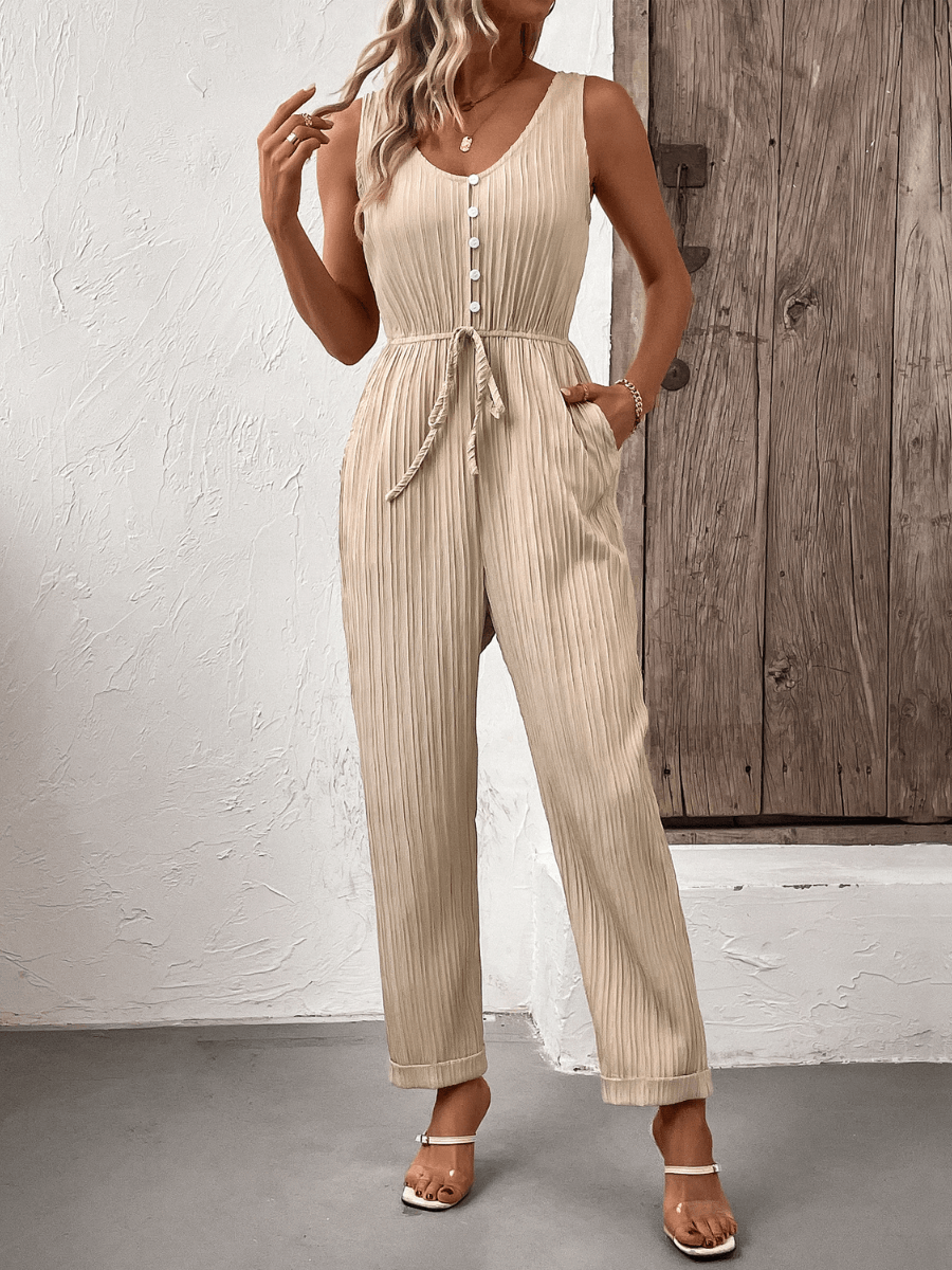 Working Girl Plisse Drawstring Waist Jumpsuit