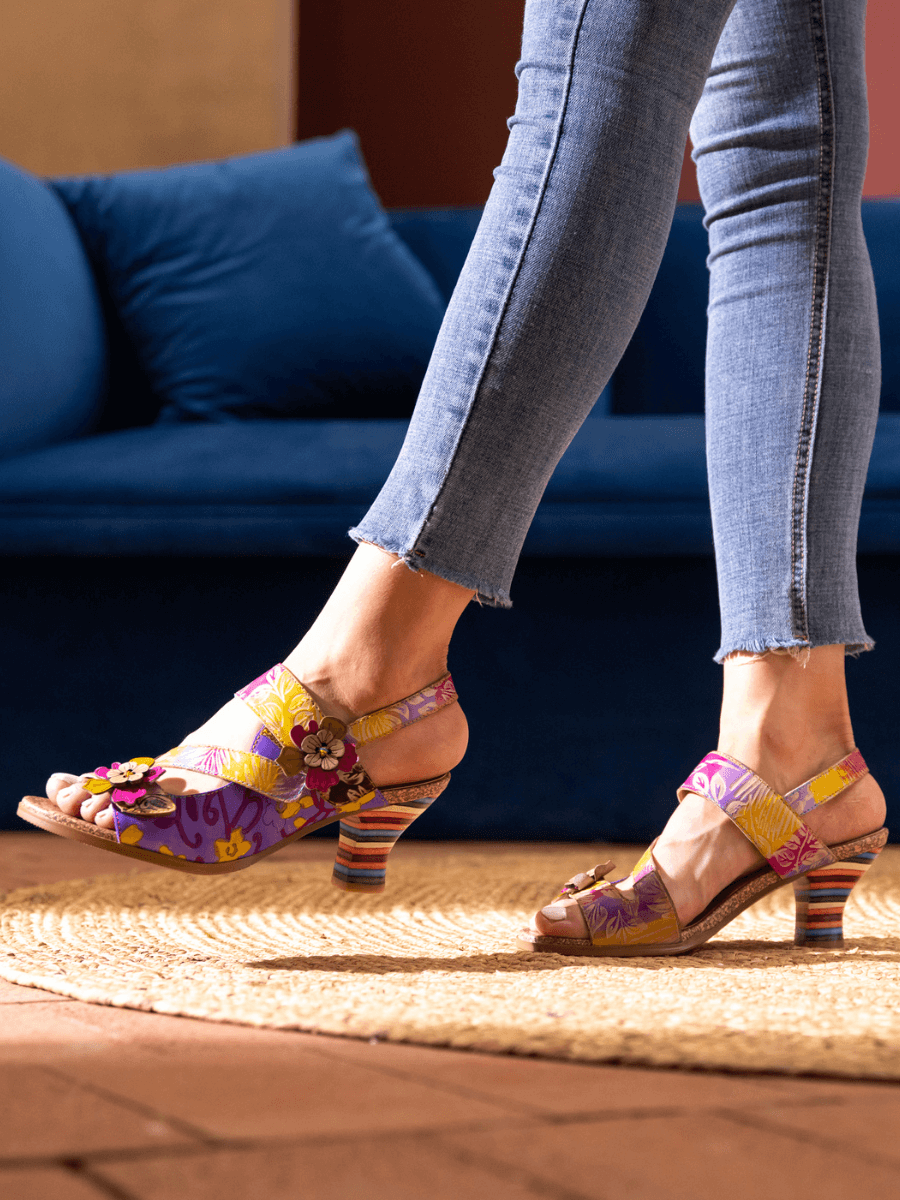 SOFFIA | MIDNIGHT SOL FLORAL LEATHER SLINGBACK SANDAL