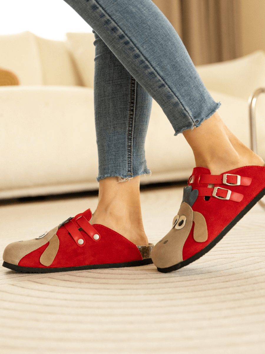 Maibulun | Moo Moo Baa Baa Double Strap Suede Clog - Red