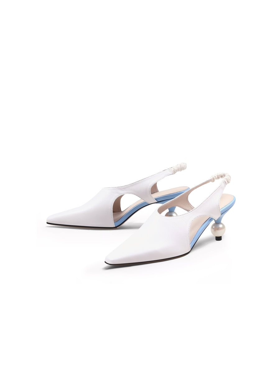 JadyRose | Pearl Heel Cut-Out Leather Cream Slingback