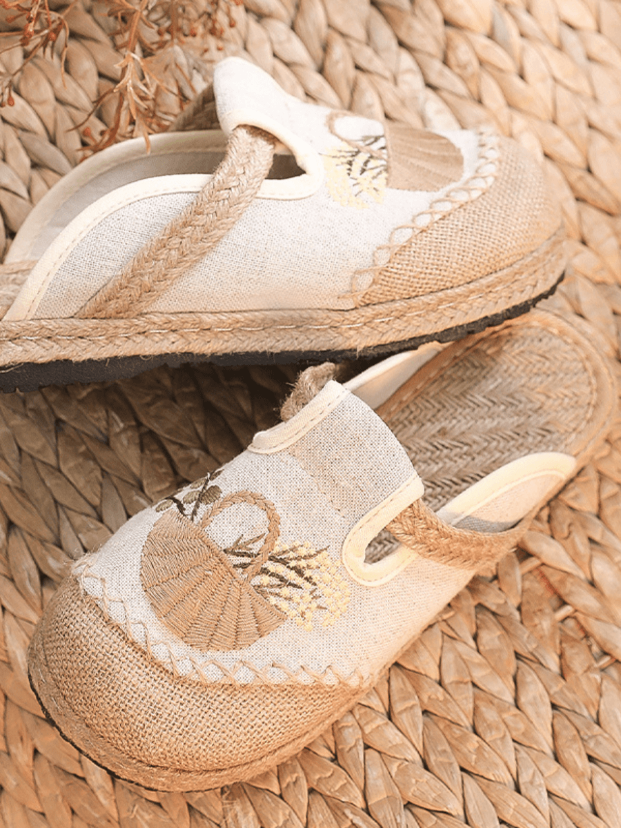 CACTUS ROSE | SUMMER PICNIC EMBROIDERED LINEN MULE - BEIGE