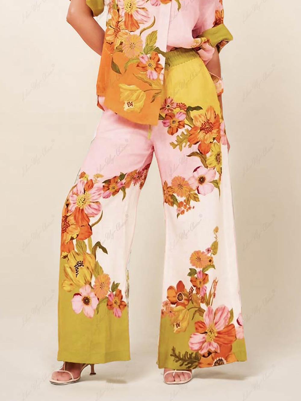 Unique Printed Pocket Wide Leg Pants