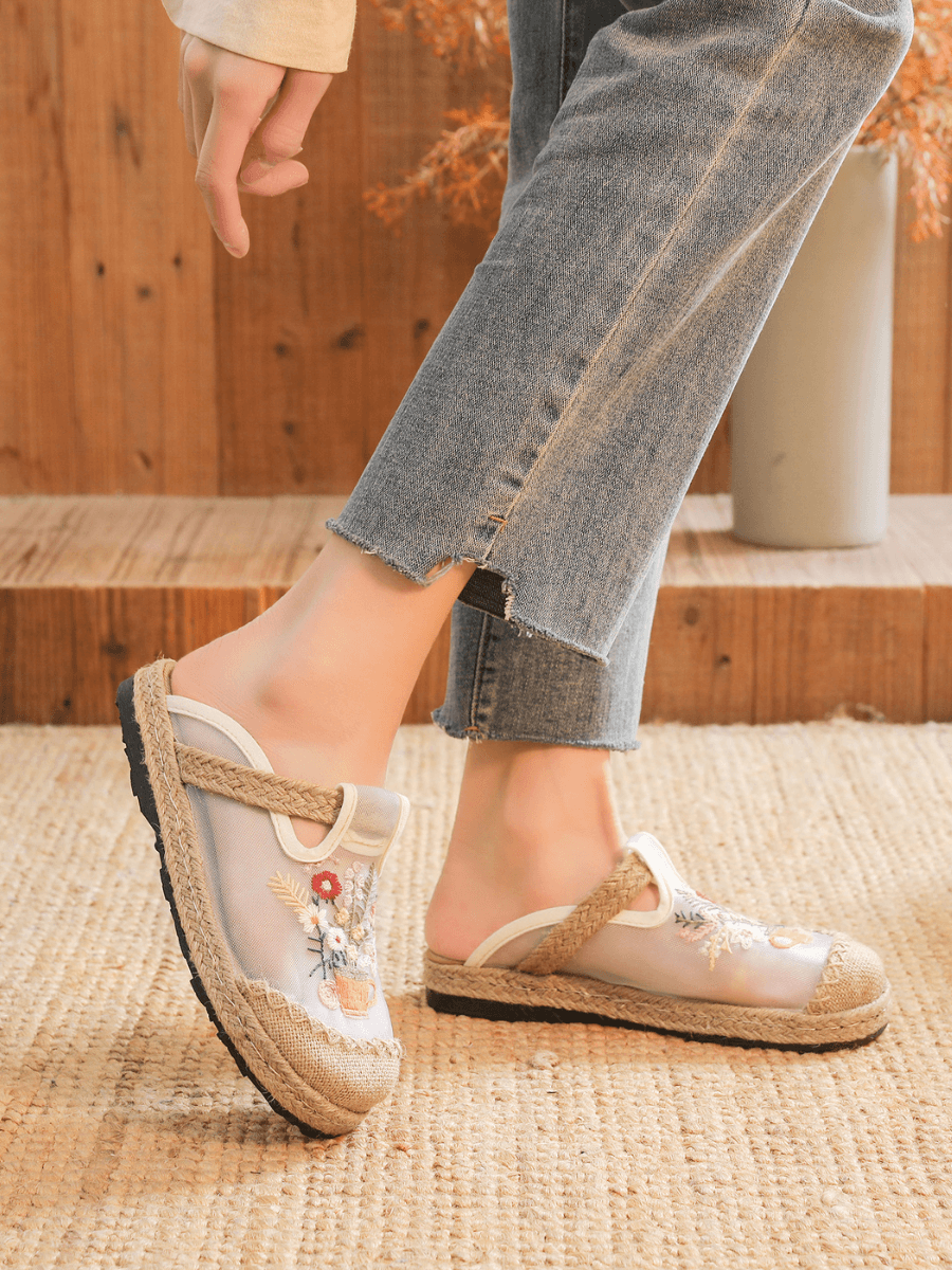 Cactus Rose | Kimora Embroidered Mesh Mules