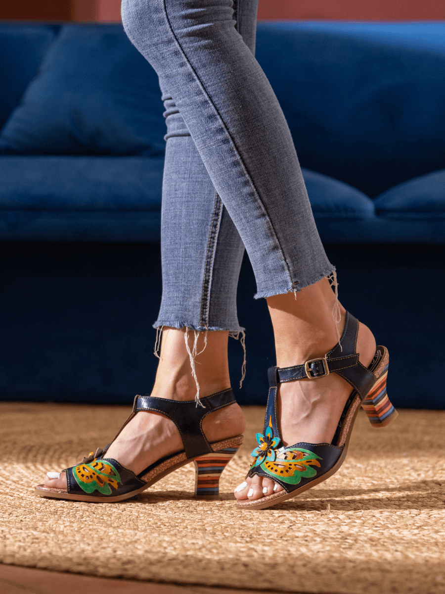 SOFFIA | ESTELLA FLORAL LEATHER T-STRAP PUMP