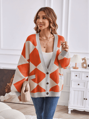 Boyfriend Pocketed Knit Cardigan - Orange