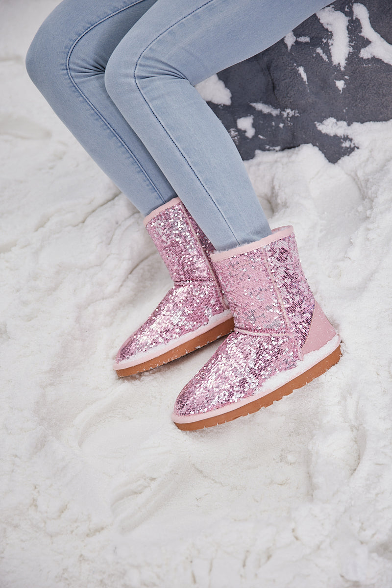 Smaibulun Ugg | Dallas Glam Sequin Shearling Boots - Baby Pink