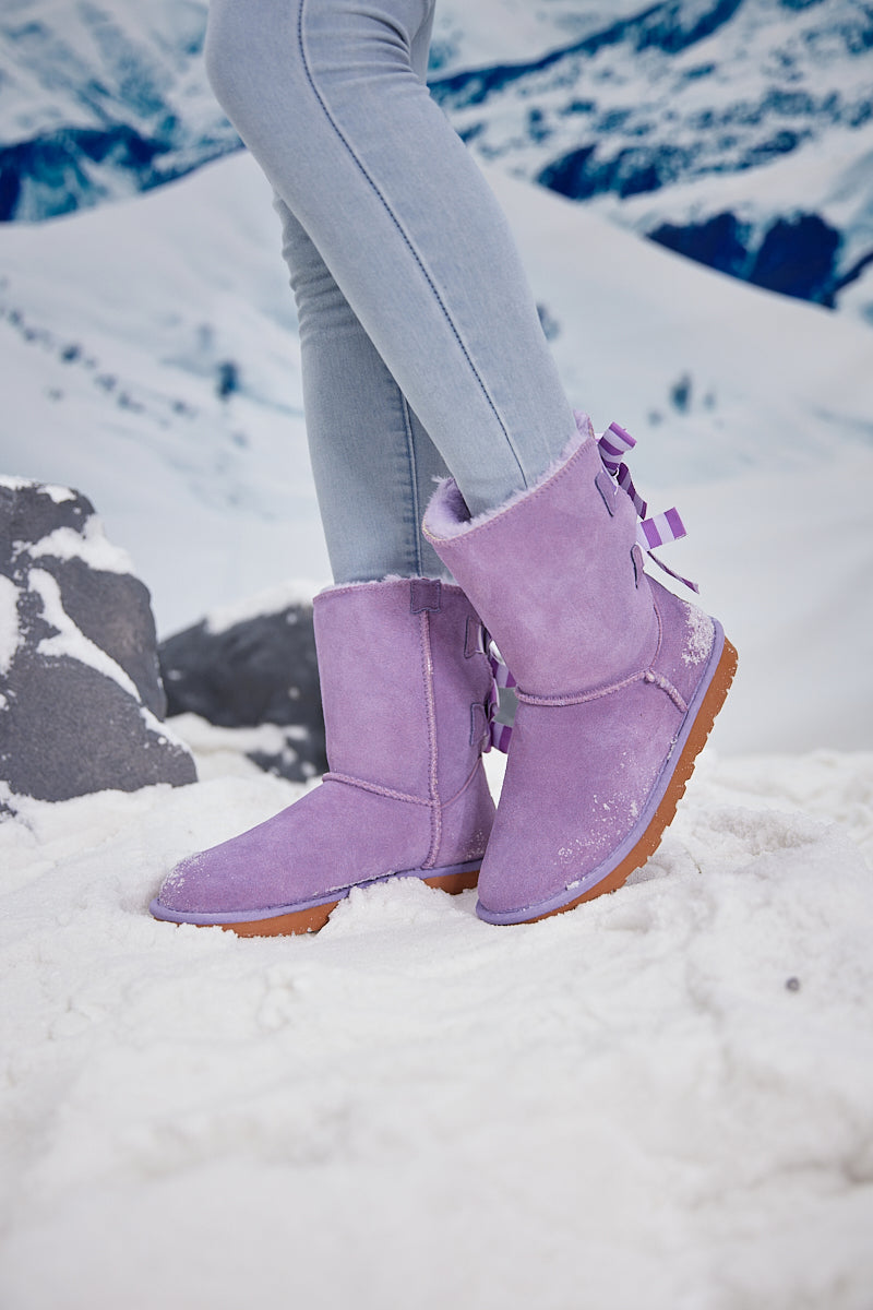 Smaibulun Ugg | Serenity Striped Bailey Bow Shearling Boots - Lavender