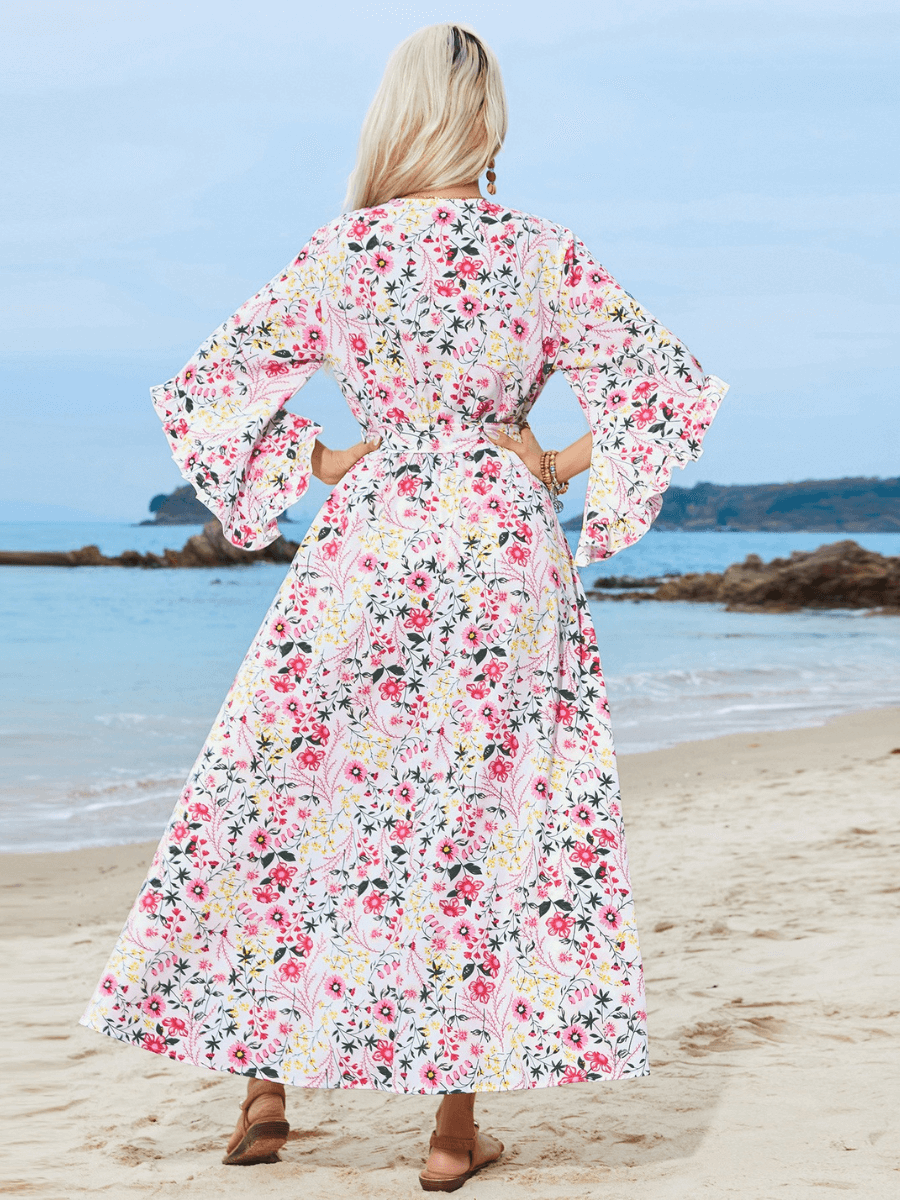 Garden Gala Ruffle Sleeve Floral Maxi Dress