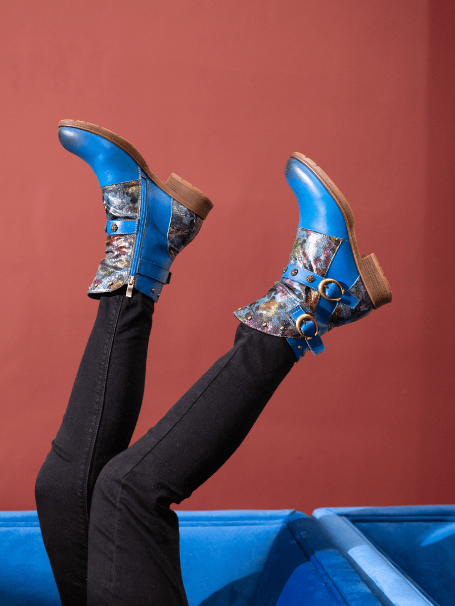 Soffia | Nicolette Rivet Stud Leather Moto Boots - Blue