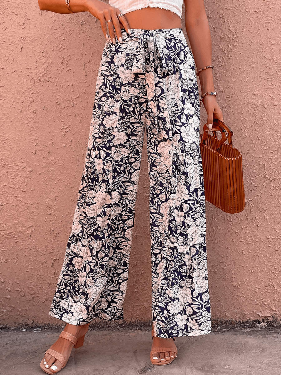 Cancun Printed Wide Leg Belted Pant