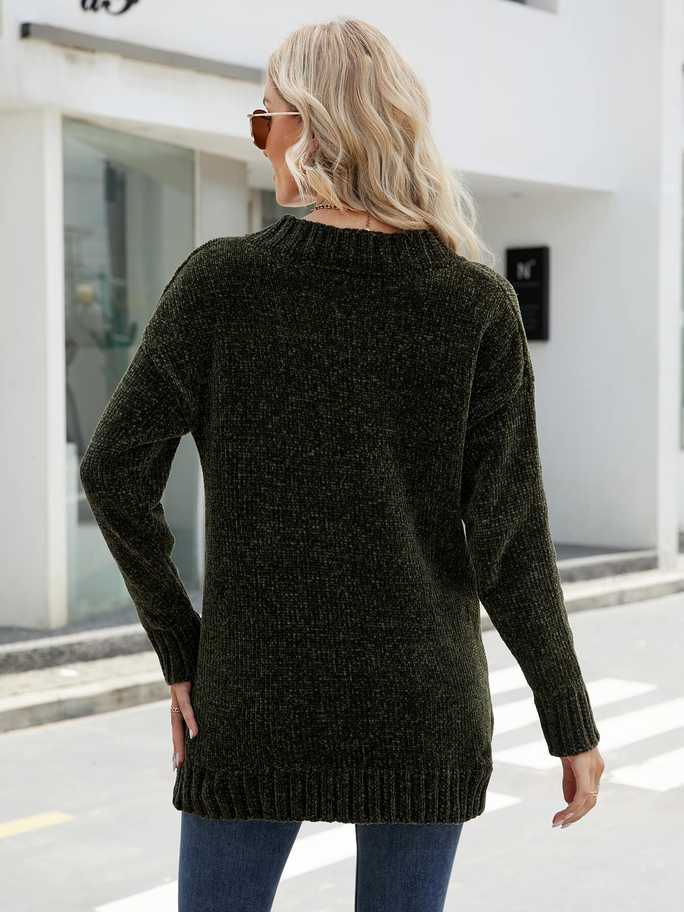 GLAM CHENILLE PULLOVER SWEATER - GREEN