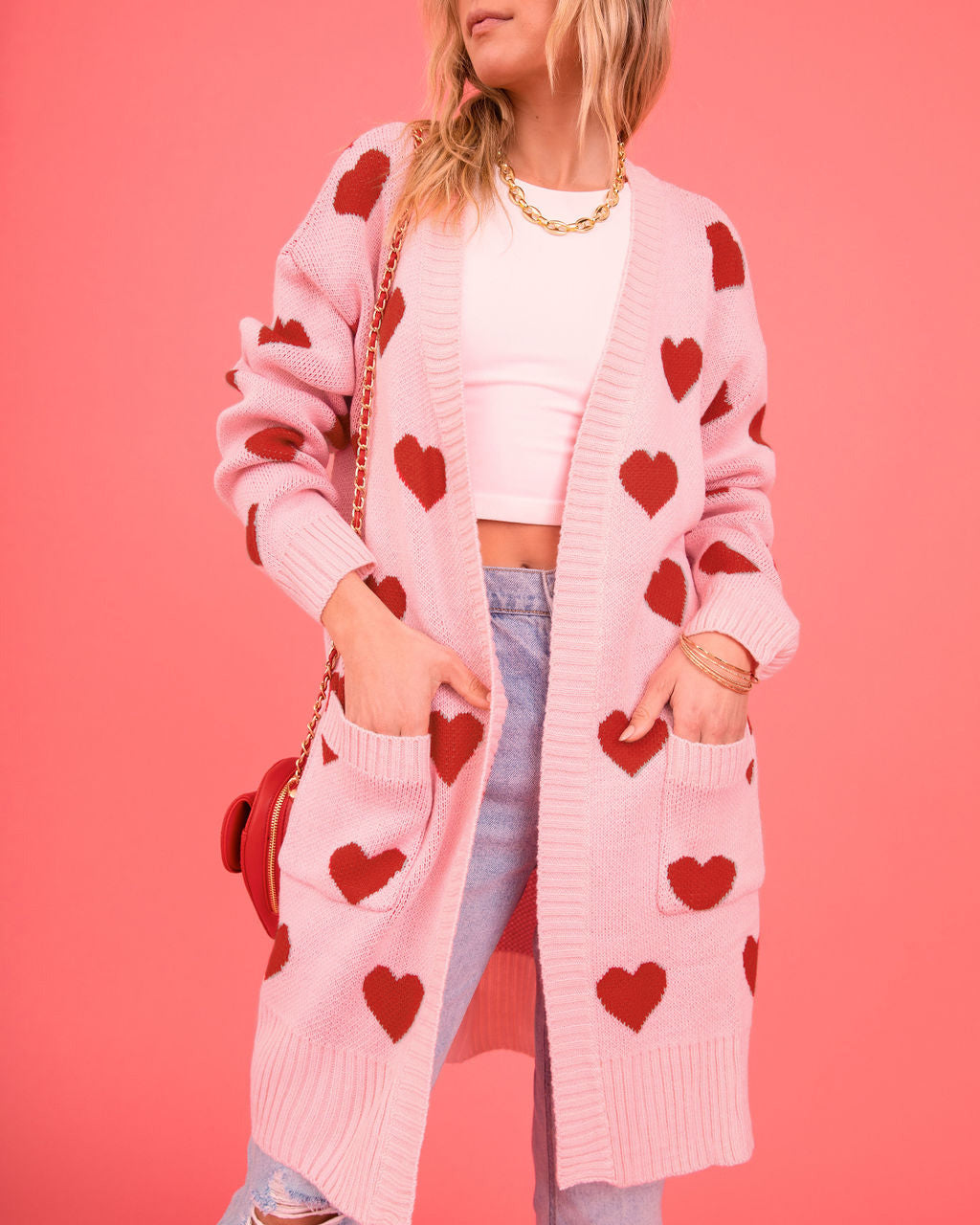 Listen To Your Heart Knit Open Front Cardigan - Pink