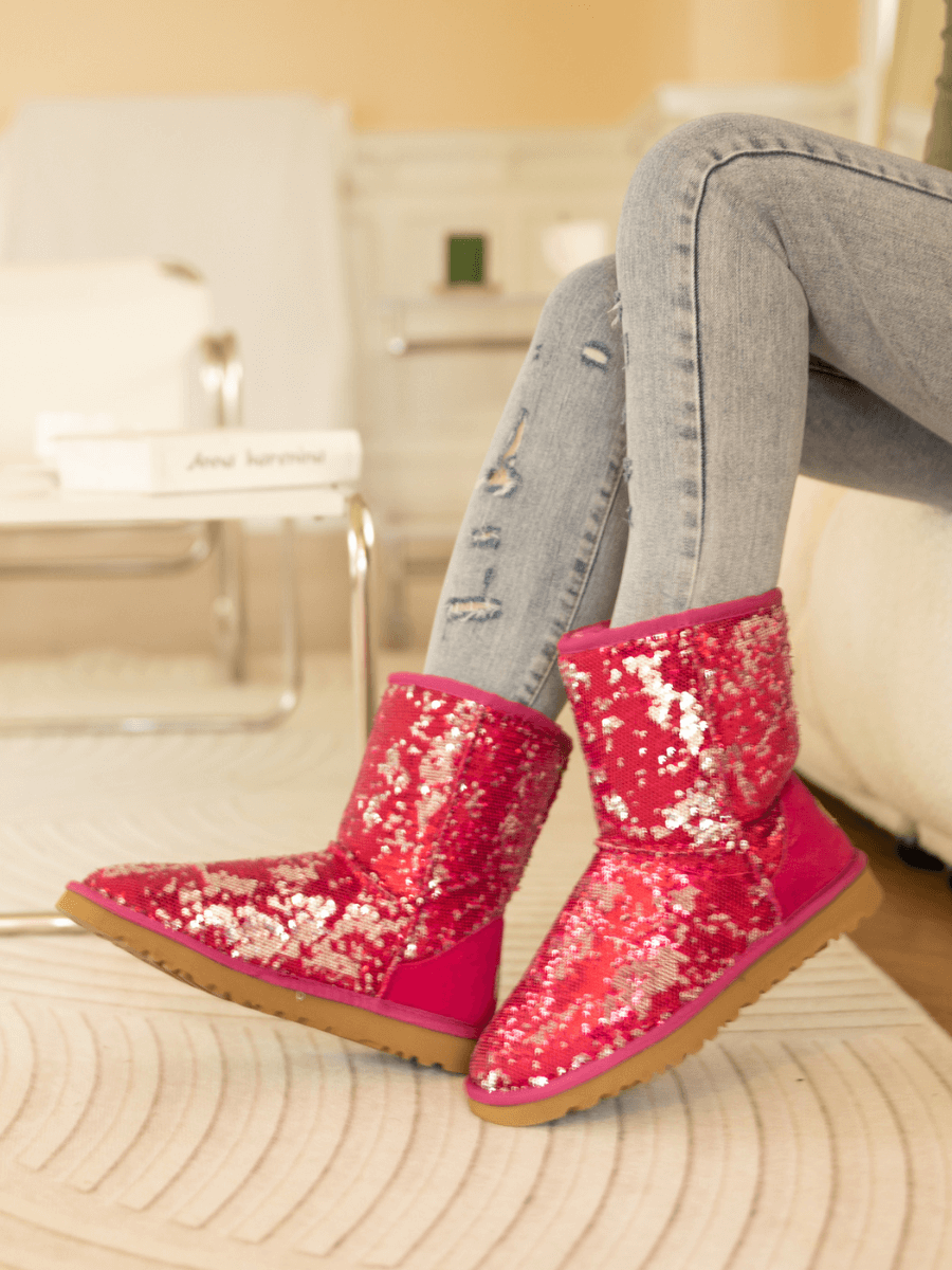 Smaibulun Ugg | Dallas Glam Sequin Shearling Boots - Rose Pink