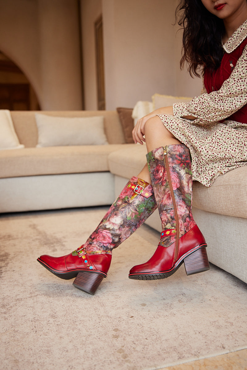 Soffia | Maude Floral Wide Calf Leather Knee High Boots