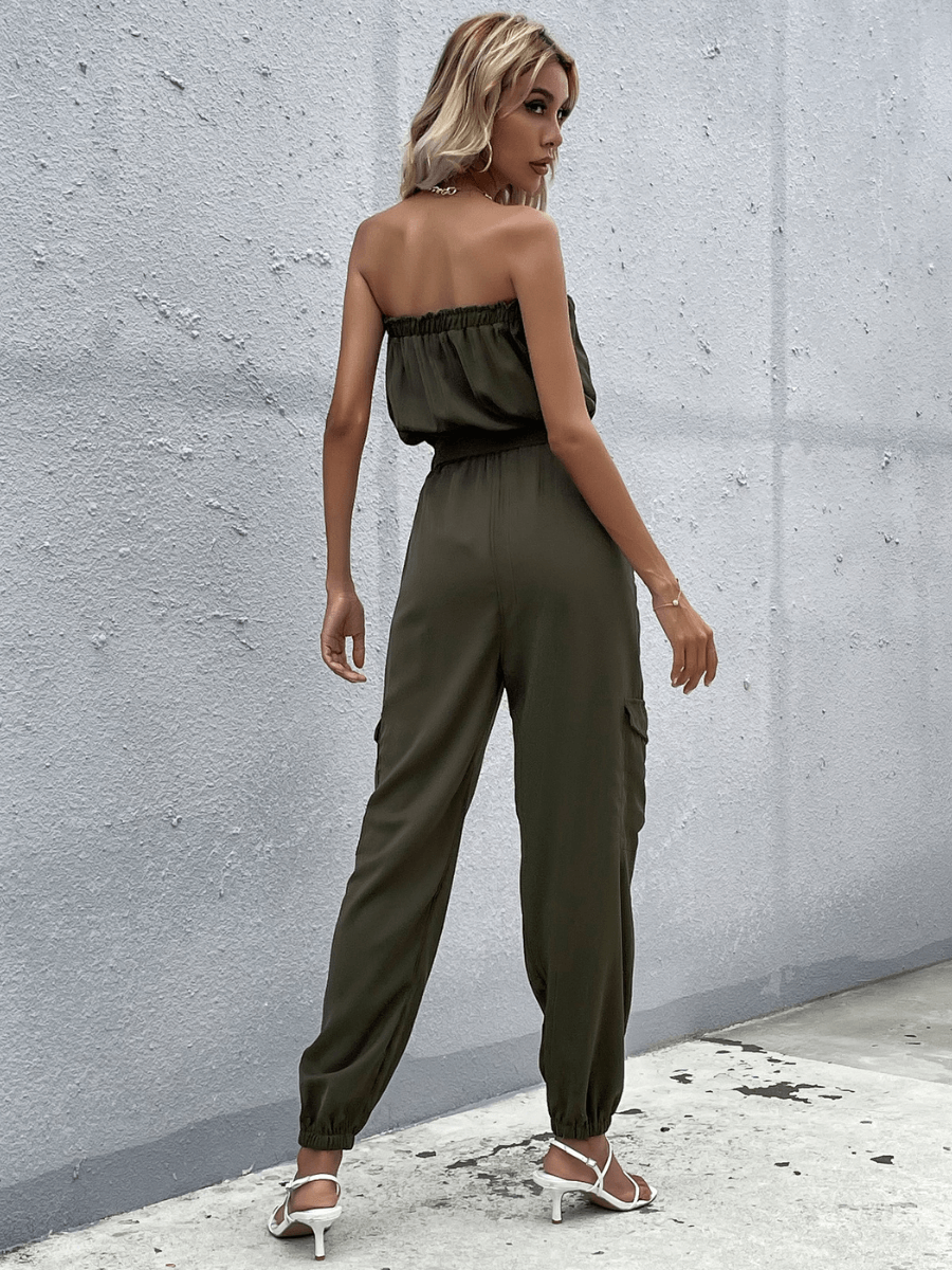 Parisa Strapless Satin Tie Waist Jumpsuit