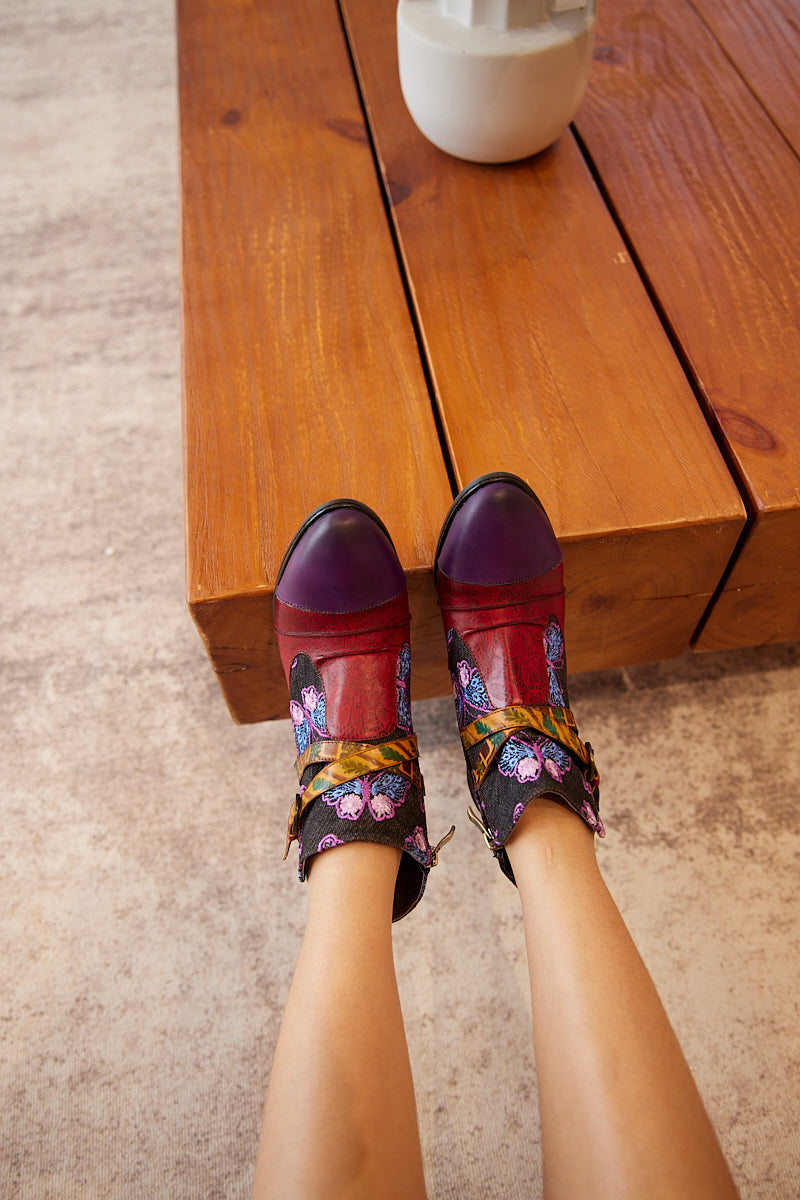 Soffia | Thalia Butterfly Embroidered Leather Ankle Boots