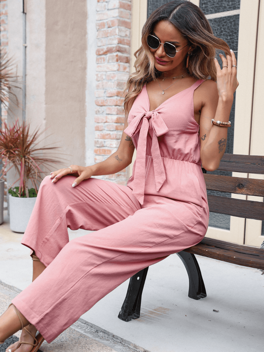 Kenia V-Neck Bow Tie Jumpsuit