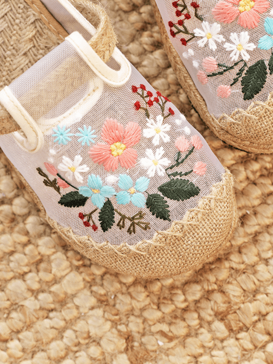 CACTUS ROSE | EMBROIDERED MESH UPPER LINEN MULE