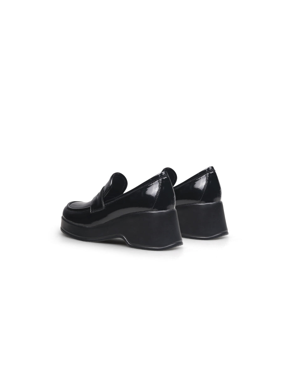 JADYROSE | BLACK GLOSSY LEATHER PLATFORM LOAFER