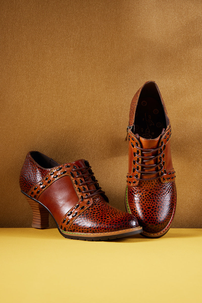 Soffia | Veronika Crack Patterned Leather Oxford - Brown