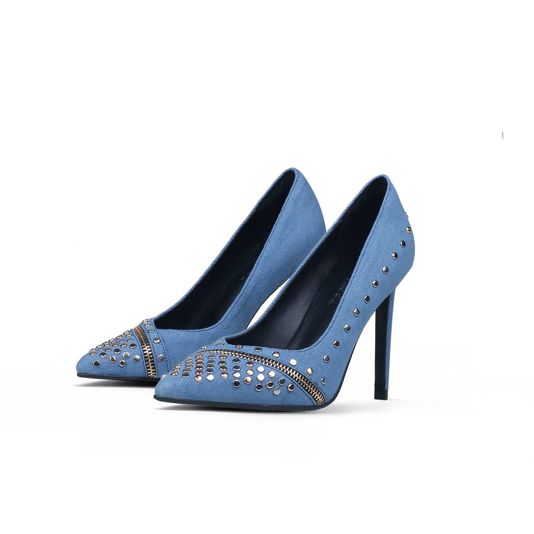 Jady Rose | Gelson Metal Stud Embellished Denim Stilettos - Blue