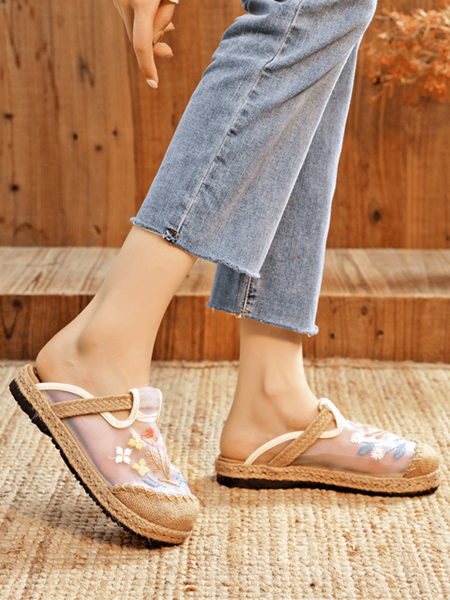 CACTUS ROSE | EMBROIDERED MESH UPPER ESPADRILLE MULE