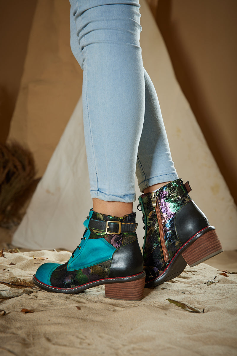 Soffia | Macie Glam Floral Leather Ankle Boots