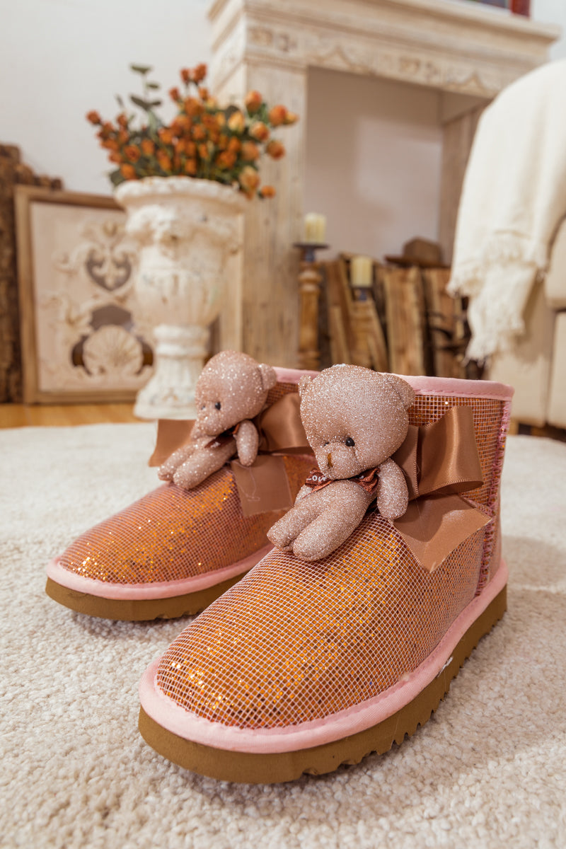 SMAIBULUN Ugg | PLUSH BEAR RIBBON BOW SHIMMER BLING BOOTS