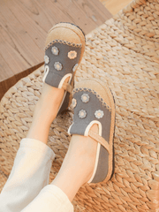 CACTUS ROSE | DAISY WISHES APPLIQUE LINEN ESPADRILLE - GREY