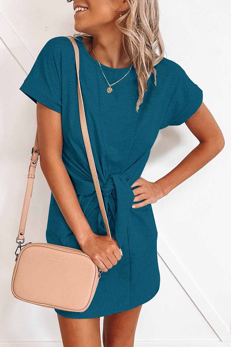 Chicindress Loose Tie Solid Color Short Sleeves Mini Dress(6 Colors)