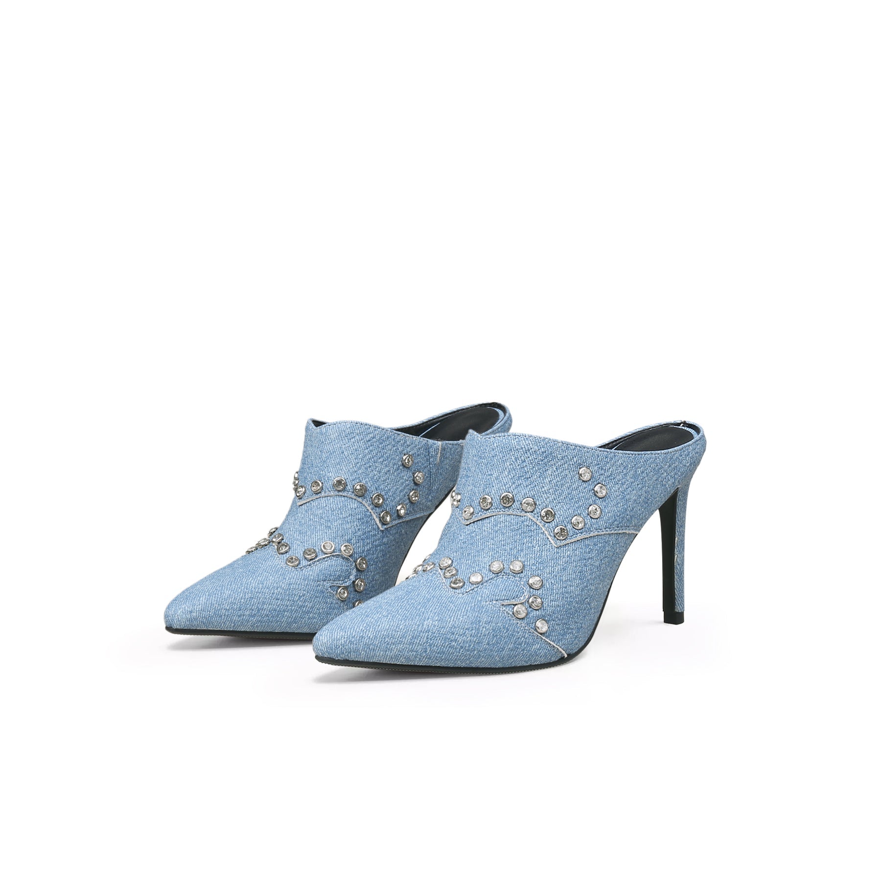 Jady Rose | Maxina Studded Denim Stilettos - Washed Blue