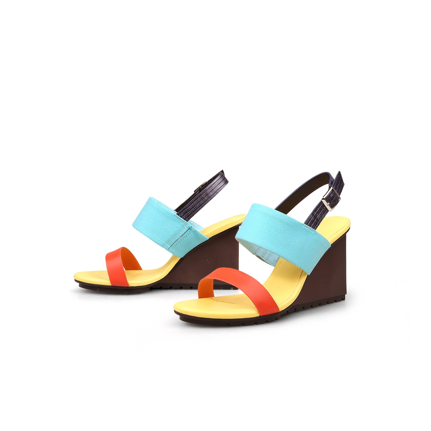 Jady Rose | Shilah Leather Slingback Wedge - Cyan