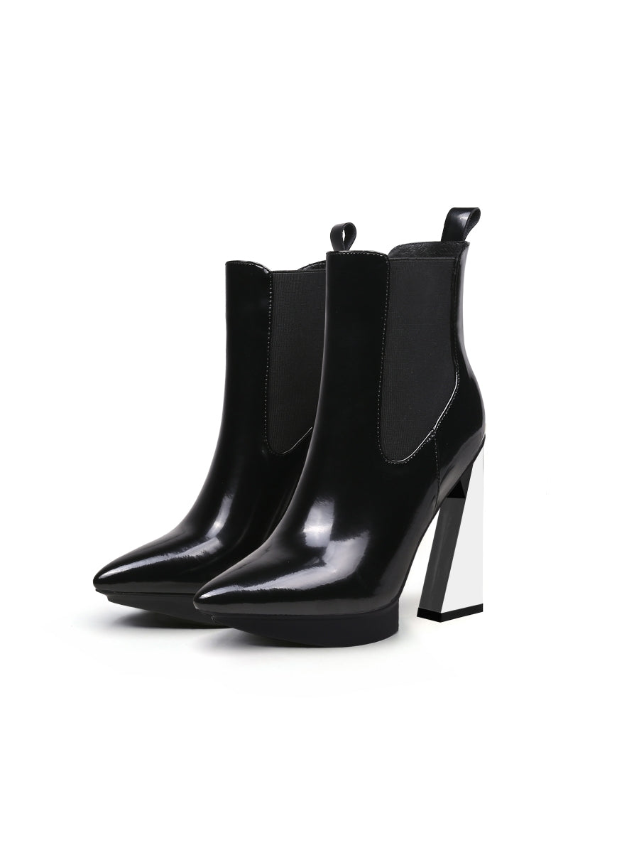 JadyRose | Mirror Triangle Heel Genuine Leather Chelsea Boot